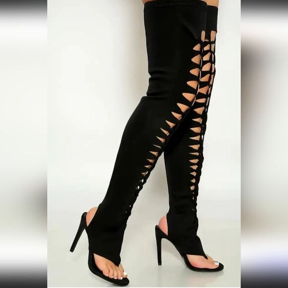 BRAND NEW CAPE ROBBIN KNOTTED HIGH HEEL THIGH HIGH OPEN TOE SANDAL - Picture 4 of 16